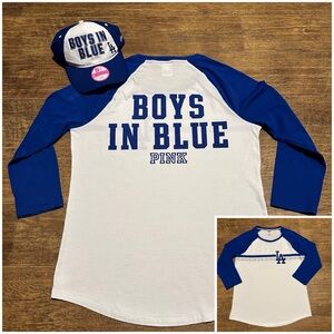 VS PINK MLB LOS ANGELES DODGERS BLING BASEBALL TEE & HAT NWT